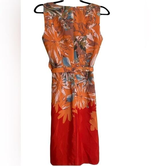 The Limited Orange Red Multicolored Floral Pleated Sleeveless Dress with Belt - Picture 2 of 4